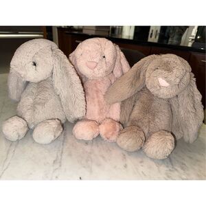 3 Jellycat London Medium Bashful Pink, cream, and tan Bunny